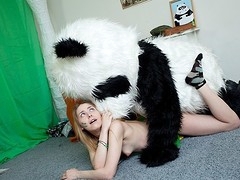 What's the most excellent way to talk the panda bear to join the army? Maybe a sexy breasty teenage hottie in a military outfit can do that? That Babe was very stern and tried to train him to march and to work out. But the panda bear's got smth else on his mind! This Chab's gonna train the cutie to have fun with sex! And as pretty soon as the sexy chick saw this shiny large dong of his, this babe forgot all everywhere the army and plunged into fun fucking with the horny bear. Watch, the good old slogan `Make love not war` still works for chicks :)