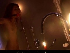 Sexy Christal is relaxing in the shower when her Corporalist arises. This Chab wants to play a wet slavery with her right there in the washroom. Fastened in ropes and with mono gloves shes underneath his kinky disposal now